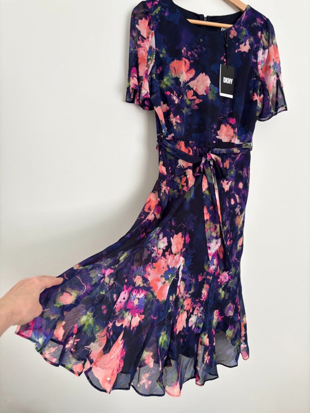 DKNY Floral Chiffon Overlay Midi Dress